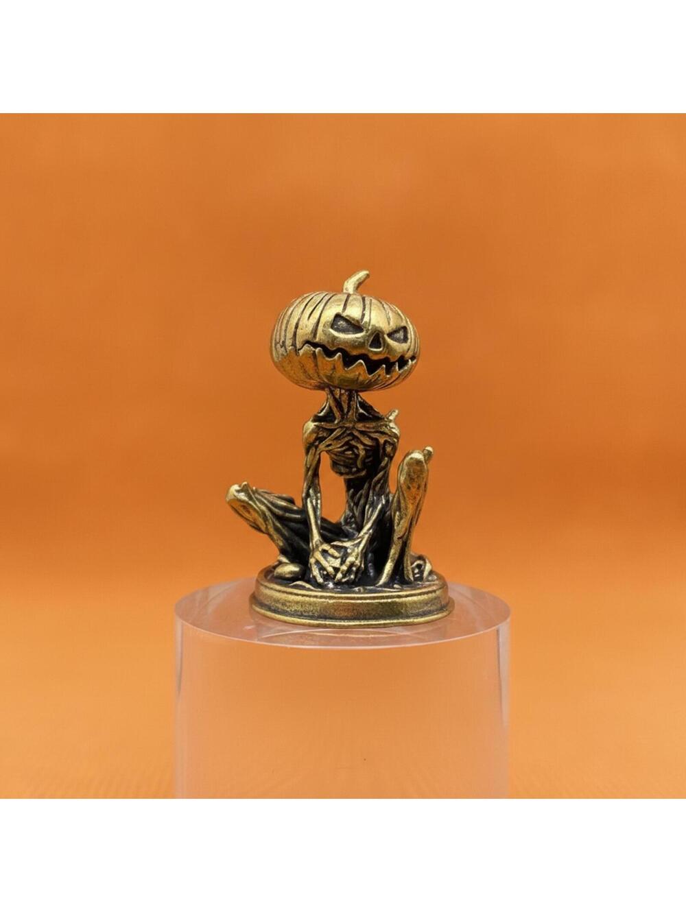 Brass Pumpkin Skeleton Figurine Halloween Decor Miniature